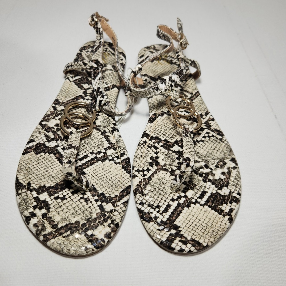 NY&C Womens Snakeskin Sandals Size 10 Beige /‎ Black NWT